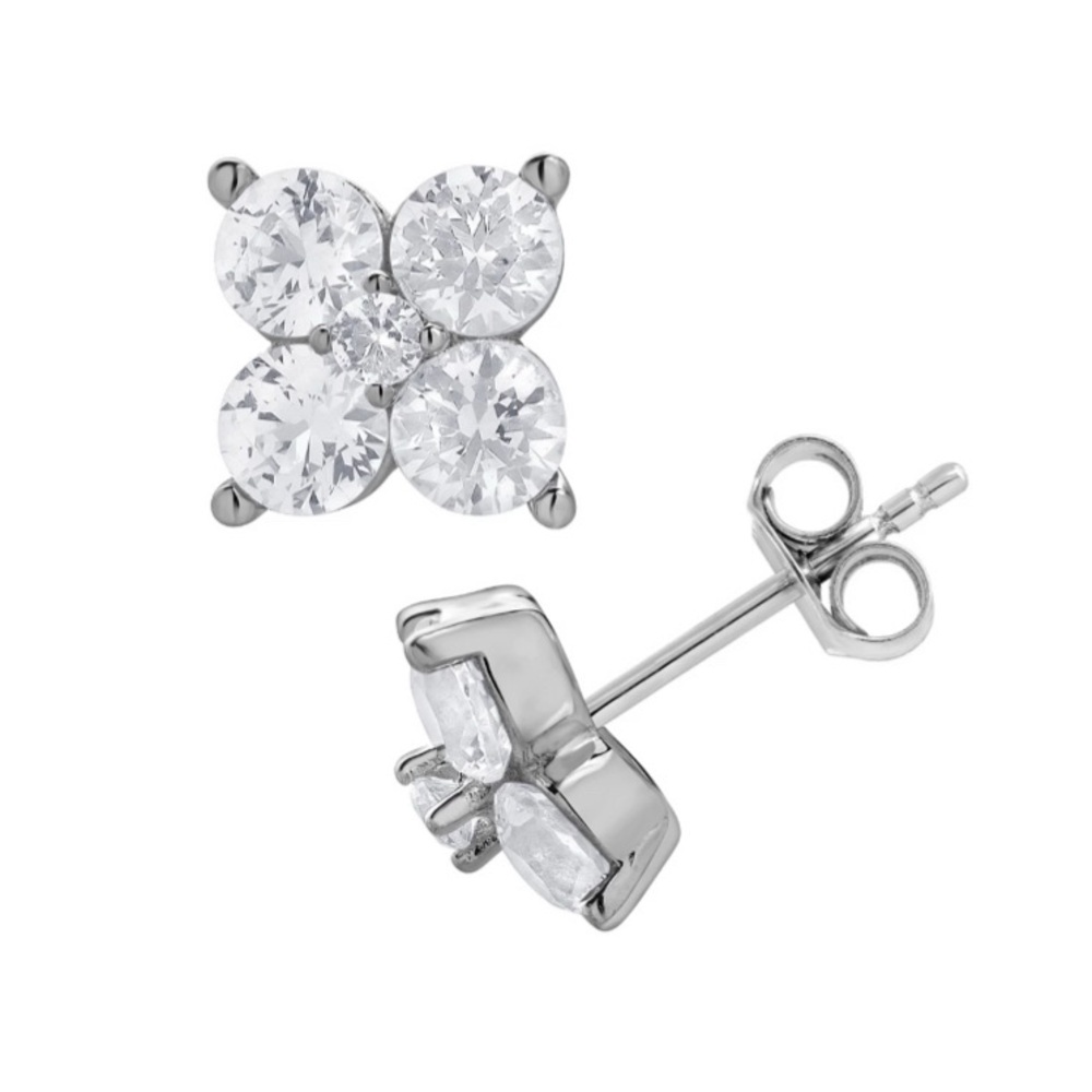 White Sapphire Cluster Stud Earrings